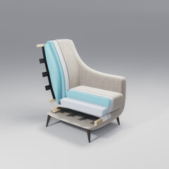 Chair cut to show foam (polyurethane foam)
