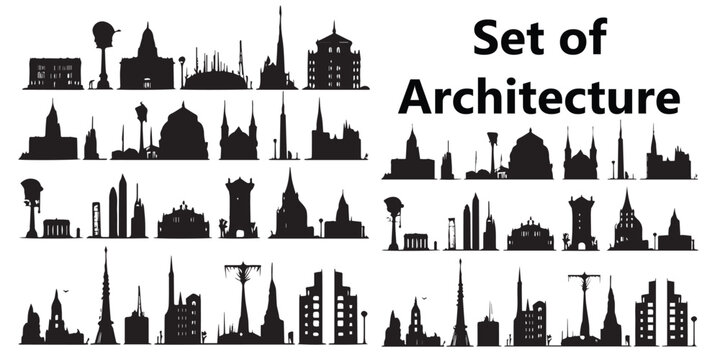 A set of silhouette architecture vector illustrations. 