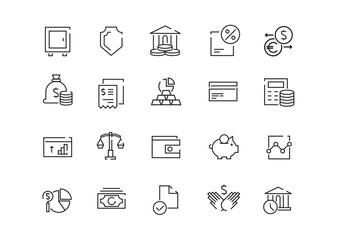 Icon set. Business and finance related to saving money. Vector illustration
