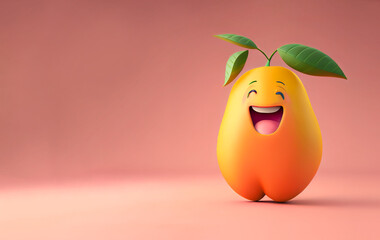 Cute Cartoon Mango Character with funny smiling face