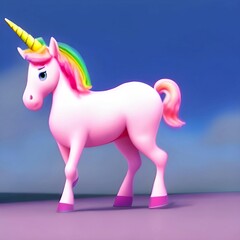 3d pink unicorn with rainbow maine, hair, created using generative ai