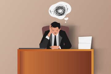 Frustrated stressed business man in an office. tired businessman sitting at work desk