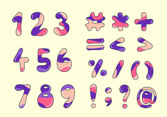 Cartoon numbers and symbols. Set of signs.