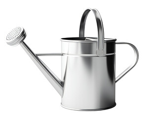 Iron shiny garden watering can. Isolated on a transparent background. KI.