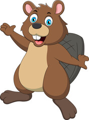 Fototapeta premium Cute beaver cartoon smiling. Cute beaver mascot cartoon illustration
