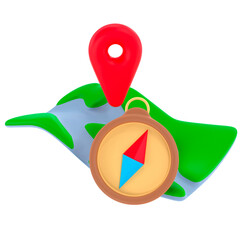Location marker with map and .compass 3d illustration.  Travel concept