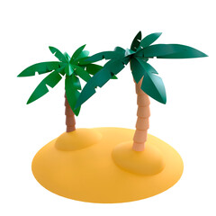 Two palm trees with green leaves on the sand 3d illustration