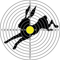 Hunting target with running rabbit yellow center marked crosshair aim bullseye vector flat
