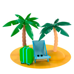 Relax on a sun lounger on the island 3d illustrartion.
