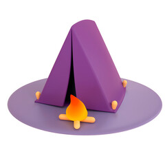 Tent with a fire 3D illustration