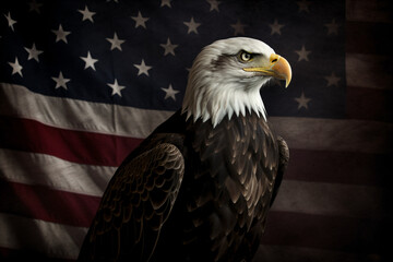 Close up photo of Eagle and American flag, Independence day banner Generative AI
