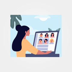 woman on video call on laptop