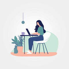 woman working on computer at home