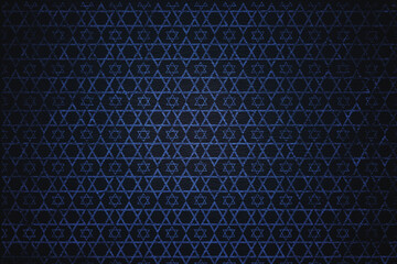 Jewish pattern composed of blue stars of david on a deep blue eco leather background, israel, jewish symbols, ornament, print