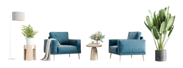 Modern interior furniture set in 3d rendering	
