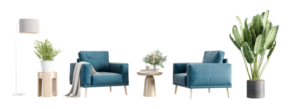 Modern interior furniture set in 3d rendering	
