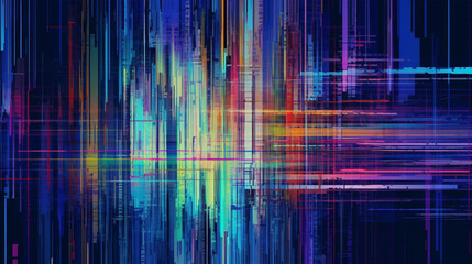 Cyberpunk colorful neon rain on a black background Retro illustration of glowing stripes diagonal and straight gradations sci-fi art, generative AI - obrazy, fototapety, plakaty