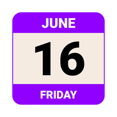 16 June, Friday. Date template. Useful design for calendar or event promotion. Vector illustration EPS 10 File.