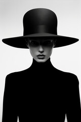 A woman wearing a black hat and a black dress