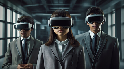 Generative ai young multiethnic group of people using 3d vr goggles