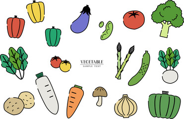 いろいろな野菜　線画イラスト素材セット / vector eps	