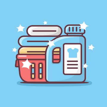 laundry detergent bottle, basket, clean clothes clip art preview