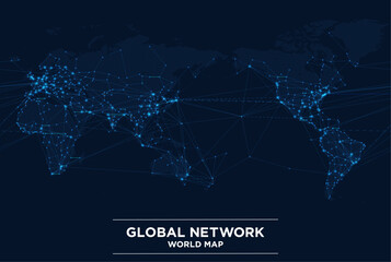東アジア・オセアニアを中心とした世界地図のドットマップと、デジタルなグローバルネットワーク - obrazy, fototapety, plakaty