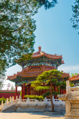 The ancient building of Shouhuang Hall in Beijing Jingshan Park under the blue sky