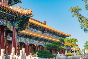 The ancient building of Shouhuang Hall in Beijing Jingshan Park under the blue sky