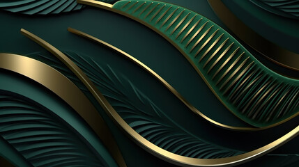 Abstract Geometric Shape Luxury Modern Elegant Diagonal Overlapped green and gold Layers Background.Generative AI
