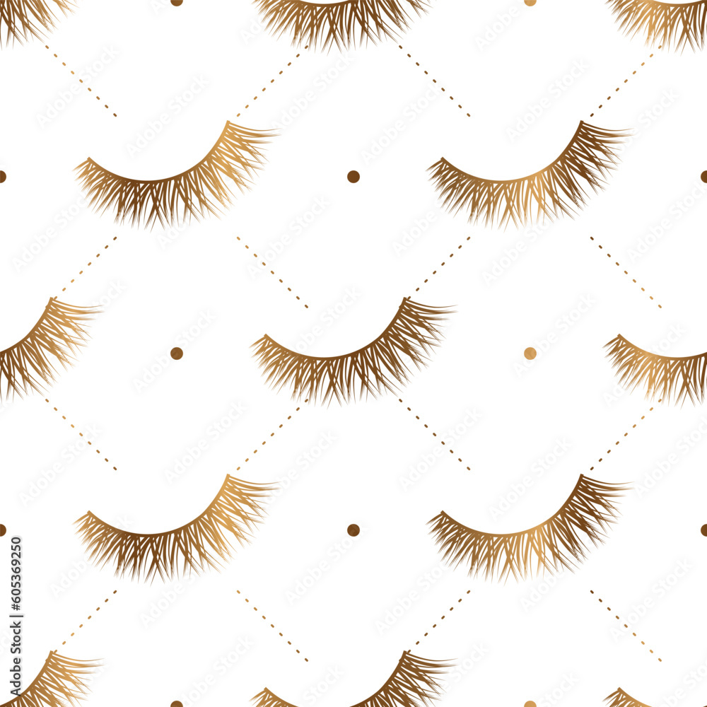 Wall mural Gold lashes seamless vector pattern