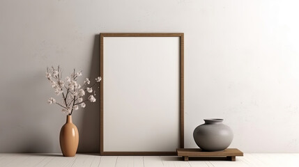 White wall with frame and flower