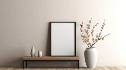 White wall with frame and flower