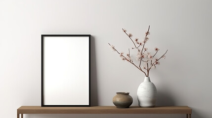 White wall with frame and flower