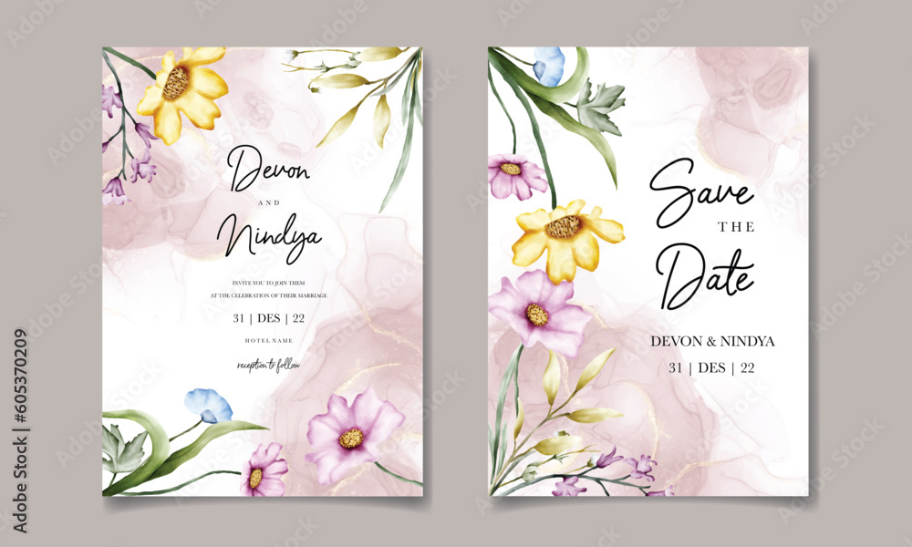 Wall mural elegant and luxurious watercolor floral wedding invitation card - Wall murals
