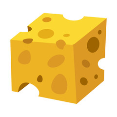 Swiss cheese illustration in flat style. Square slice of cheese with holes. Cheese icon for design, food apps and websites. Vector EPS 10