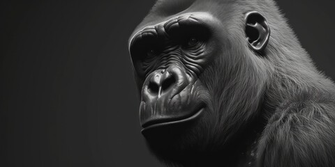 Black and white portrait, close-up of gorilla, Generative AI