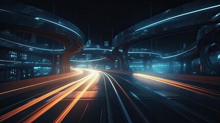 Fototapeta na wymiar Futuristic highway with neon light. AI generated.