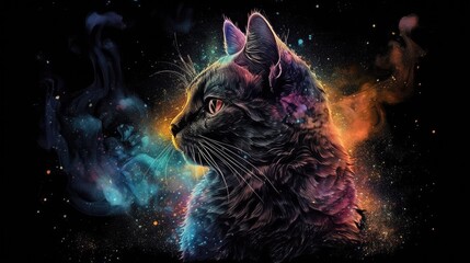 Illustration of cosmic cat. AI generated.