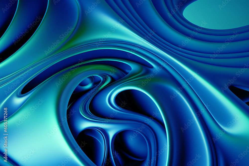 Poster abstract blue 3d background with smooth line, generative ai