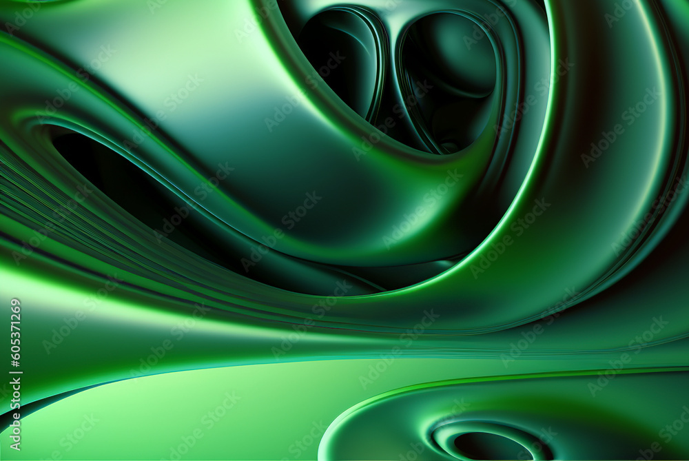 Poster abstract grren 3d background with smooth line, generative ai