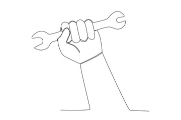 A hand holding a tool. World youth skill day one-line drawing