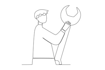 A man has handyman skills. World youth skill day one-line drawing