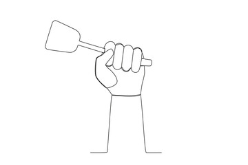 A hand holds a small spatula. World youth skill day one-line drawing