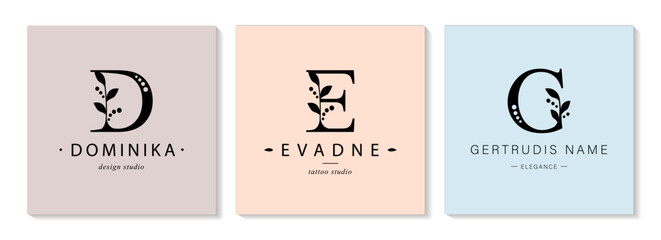 Collection of Botanical Minimalistic, Initial, Letter D, E, G. Logo or mponogram