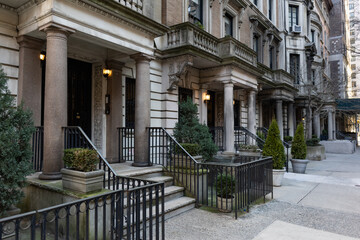 Row of the Entrances to Beautiful Old Residential Buildings on the Upper East Side of New York City