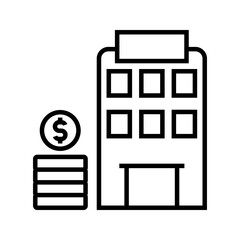 building with a stack of money, illustration of bank icon vector