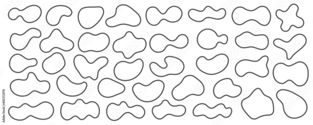 Poster organic blob shapes set. amorphous liquid elements. amoeba irregular fluid designs. random memphis s