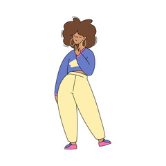 Obraz premium Young African American Woman Character Standing and Thinking Showing Gesture Vector Illustration