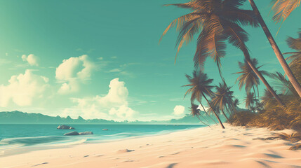 Fototapeta na wymiar beach with palm trees Background Ilustration With Generative AI